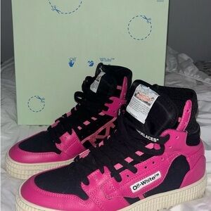 Off-White Pink and Black High-Top Sneakers